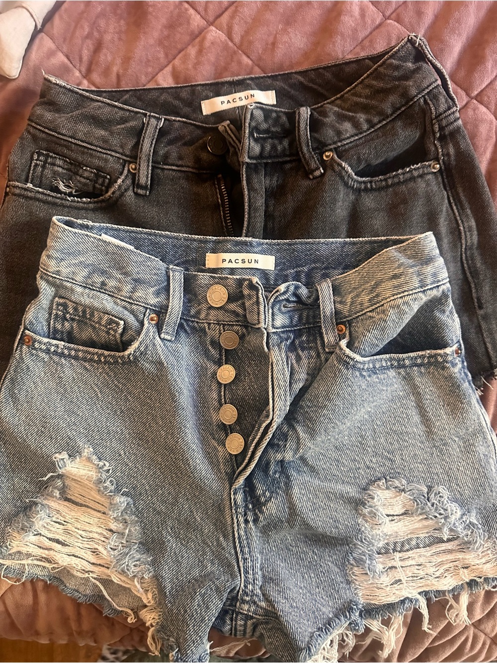 PacSun Women's Distressed Denim Shorts - Light Blue, Black
